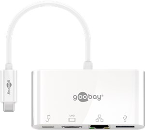 Adaptateur USB-C™ Multiport avec HDMI™ et Ethernet, PD, Blanc