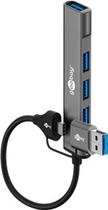 2in1 Slim 4-Port USB-Hub, 5 Gbit/s