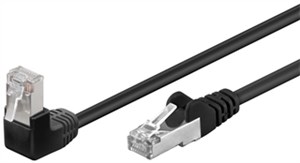 CAT 5e kabel krosowy, 1x 90° pod kątem, F/UTP, czarny, 0,25 m