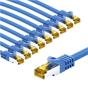 RJ45 Câble Patch, CAT 6A S/FTP (PiMF), 500 MHz, avec CAT 7 Câble Brut, 2 m, bleu, Lot de 5