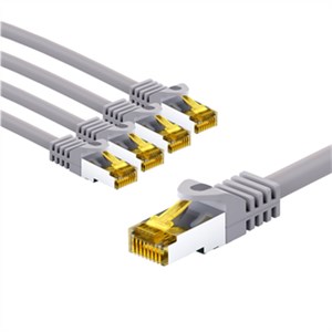 RJ45 Patch Cord CAT 6A S/FTP (PiMF), 500 MHz, with CAT 7 Raw Cable, 5 m, grey, Set of 5