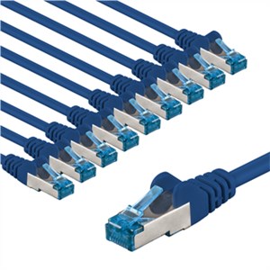 CAT 6A Câble Patch, S/FTP (PiMF), 1 m, bleu, Lot de 10