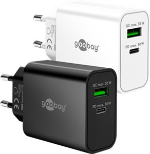 Caricatore rapido doppio USB-C™ PD GaN (30 W) bianco Caricatore rapido doppio USB-C™ PD GaN (30 W) bianco