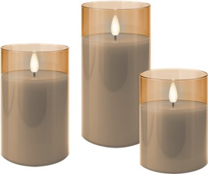 3er-Set LED-Echtwachs-Kerzen im Glas, gold-transparent