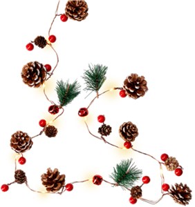 20 LED Silver Wire Fairy Lights "Pine Cones & Red Berries"