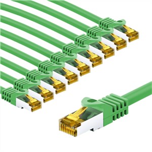 RJ45 Câble Patch, CAT 6A S/FTP (PiMF), 500 MHz, avec CAT 7 Câble Brut, 2 m, vert, Lot de 5
