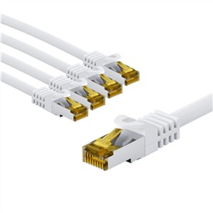 RJ45 Câble Patch, CAT 6A S/FTP (PiMF), 500 MHz, avec CAT 7 Câble Brut, 1 m, blanc, Lot de 5