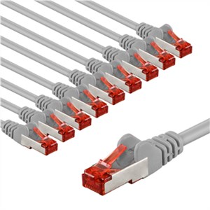 CAT 6 Patch Cable S/FTP (PiMF), 2 m, grey, Set of 10
