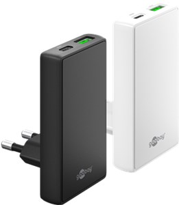 USB-C™ PD GaN Dual-Schnellladegerät 90° Flat (65 W) schwarz