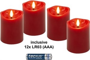 4er-Set LED-Echtwachskerzen, rot, inkl. 12x AAA (LR03)