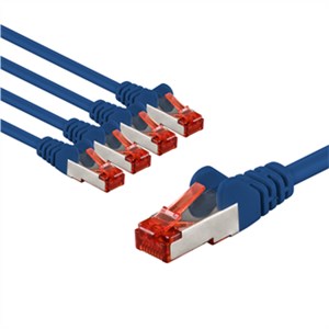 CAT 6 Patch Cable S/FTP (PiMF), 3 m, blue, Set of 5