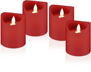 Set of 4 LED Real Wax Candles, red, incl. 12x AAA (LR03)