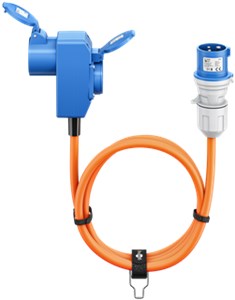 CEE-Adapterleitung, CEE-Stecker auf 90° CEE-Kupplung und Schutzkontakt-Kupplung, 5 m CEE-Adapterleitung, CEE-Stecker auf 90° CEE-Kupplung und Schutzkontakt-Kupplung, 5 m
