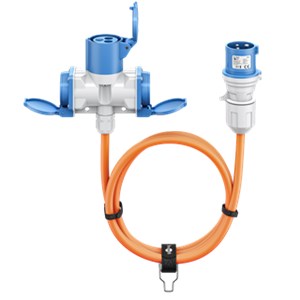 CEE-Adapterleitung, CEE-Stecker auf 1x CEE-Kupplung und 2x Schutzkontakt-Kupplung, 10 m CEE-Adapterleitung, CEE-Stecker auf 1x CEE-Kupplung und 2x Schutzkontakt-Kupplung, 10 m