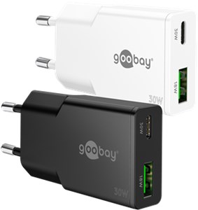 Caricatore rapido doppio USB-C™ PD GaN Slim (30 W) bianco Caricatore rapido doppio USB-C™ PD GaN Slim (30 W) bianco