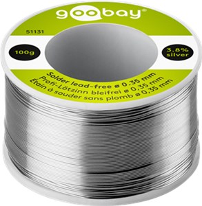 Stagno per saldatura professionale senza piombo, ø 0,35 mm, 100 g Stagno per saldatura professionale senza piombo, ø 0,35 mm, 100 g